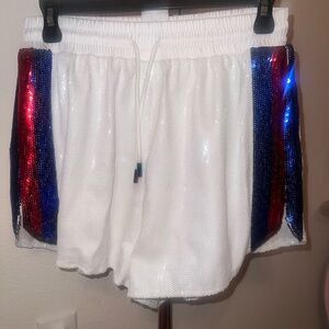 QUEEN OF SPARKLES White and Red Athletic Shorts